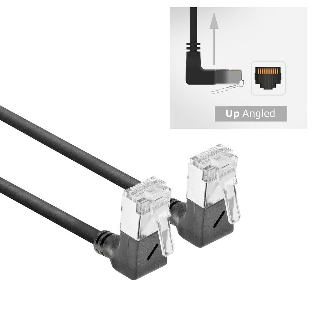 ACT DA6952 U/FTP CAT6A LSZH Slimline Patchkabel | RJ45 Connectoren 90° Haaks Boven naar 90° Haaks Boven | Zwart | 25 cm
