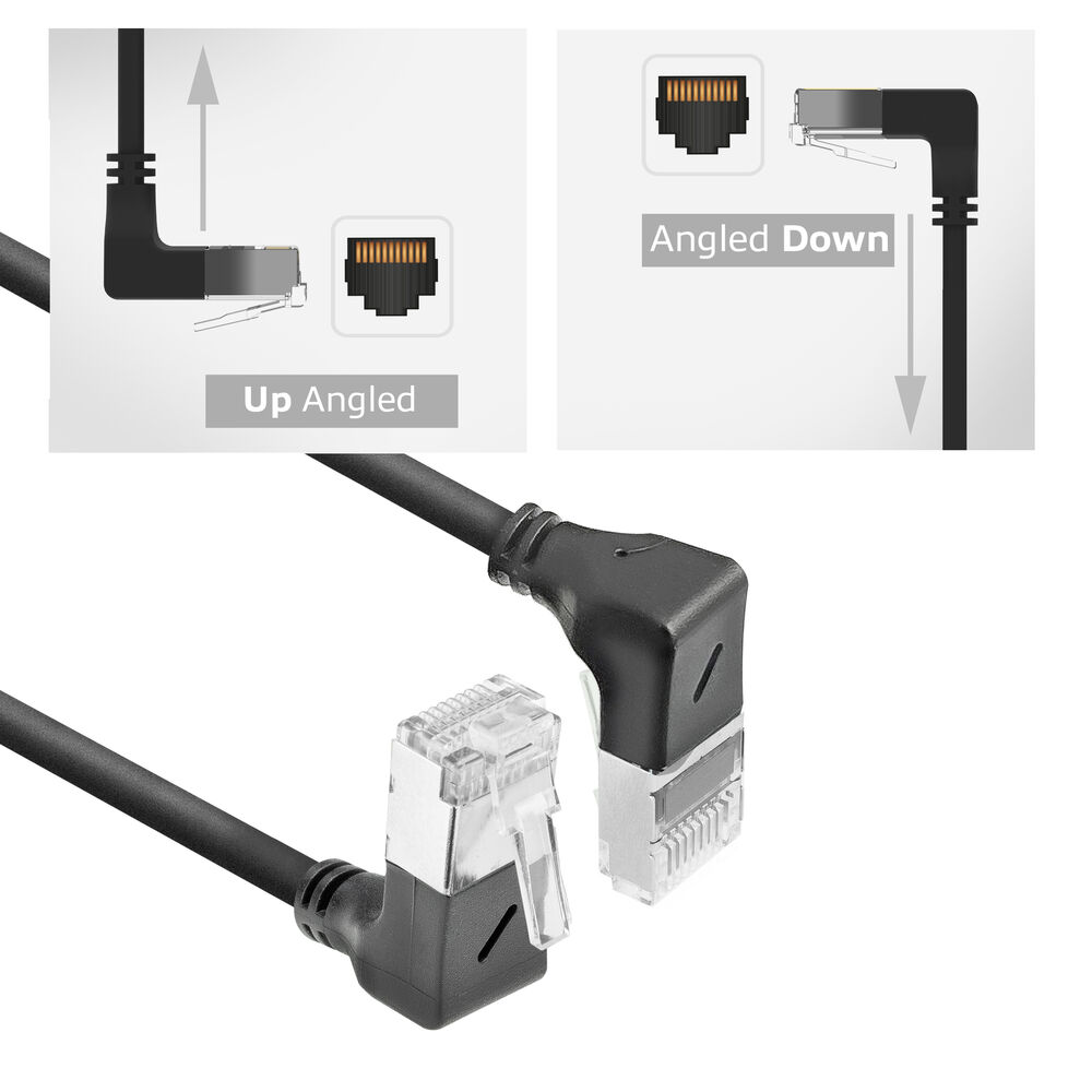 ACT DA7951 U/FTP CAT6A LSZH Slimline Patchkabel | RJ45 Connectoren 90° Haaks Beneden naar 90° Haaks Boven | Zwart | 1,5 meter