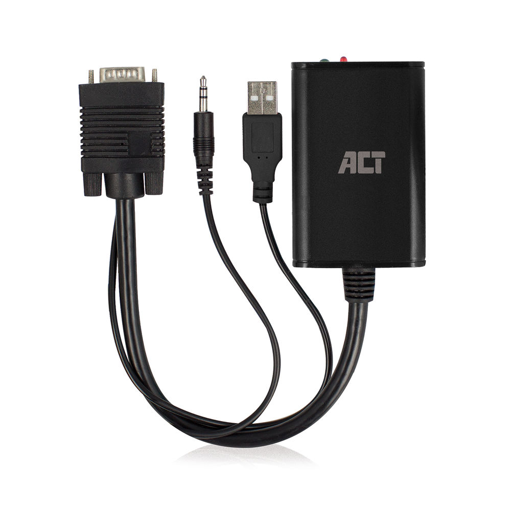 ACT AC7545 VGA naar HDMI Adapter 1x HDMI 1x VGA Audio 3.5mm Jack