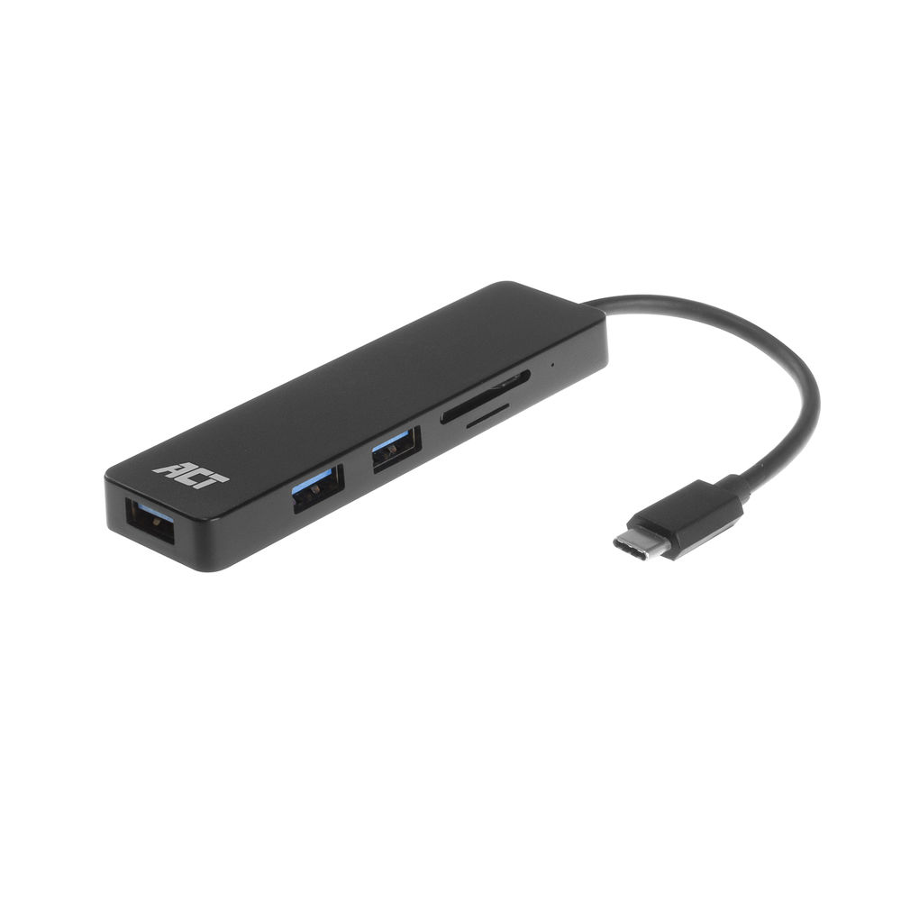 ACT AC6405 SuperSpeed USB C Hub | 3x USB A | 5 Gbps | Kaartlezer Cardreader 1x SD 1x Micro SD | Zwart