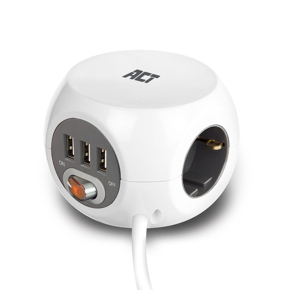 ACT Powercube met USB | 3 Stopcontacten | Type F | 3 USB-A poorten | 15m | Wit - AC2405