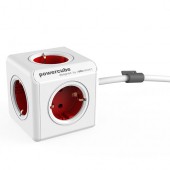 Allocacoc 1300RD/DEEXPC Stekkerdoos | PowerCube Extended | 5 sockets | Wit/Rood | 1.5 meter