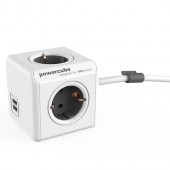 Allocacoc 1402GY/DEEUPC Stekkerdoos | PowerCube Extended | 2x USB-A poorten | 4 Sockets | Wit/Grijs | 1,5 meter