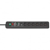 Brennenstuhl 1159541376 Stekkerdoos | Secure-Tec | 6 Sockets type E België | Schakelaar | Overspanningsbeveiliging | Zwart | 3 meter