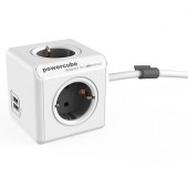Allocacoc 1407/DEEUPC Stekkerdoos | PowerCube Extended | 2x USB-A poorten | 4 Sockets | Wit/Grijs| 3 meter