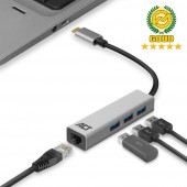 ACT AC7055 USB Hub USB-C 3.1 Gen1 (USB 3.0) - 3x USB A (f) 1x Ehternet Poort - 15 cm | Kabels.nl
