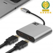 ACT AC7012 USB-C naar HDMI MST HUB - Dual Monitor 4K@60Hz Aluminium - 13 cm