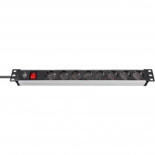 Brennenstuhl 1390007018 Alu-Line 19" PDU | Stekkerdoos Server | 16A met 8x Type F Stopcontacten | Aan/uit Schakelaar | 2 meter