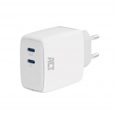ACT AC2165 USB-C Lader 65W 2-Poorts | Power Delivery PPS | GaNFast | Apple & Android & Laptop | Wit