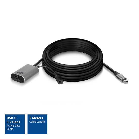 ACT USB-C Verlengkabel inclusief Signaal Versterker - 5 meter