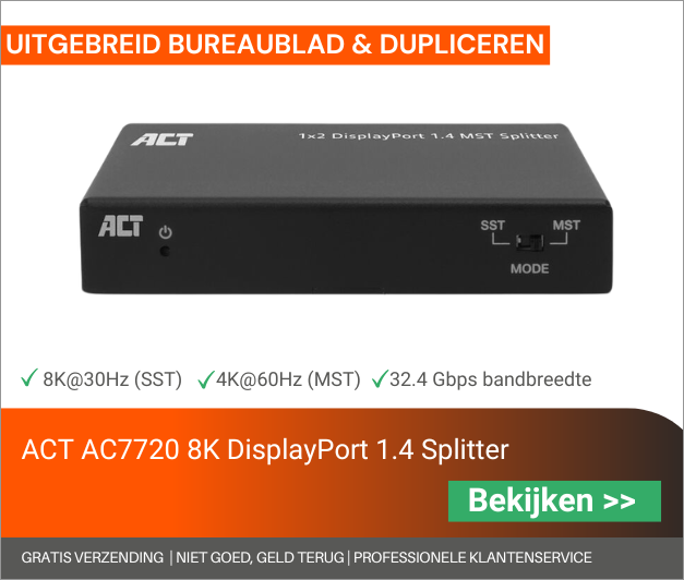 ACT AC7720 8K DisplayPort 1.4 MST Splitter | Kabels.nl